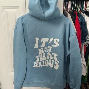 SHEIN Light Blue Hoodie with White Print